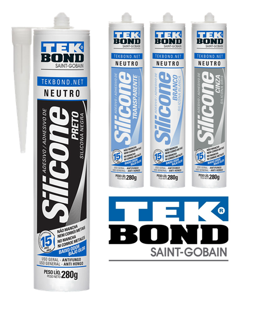 Silicone Neutro Transparente, Branco, Cinza, Preto 300Gr Tekbond