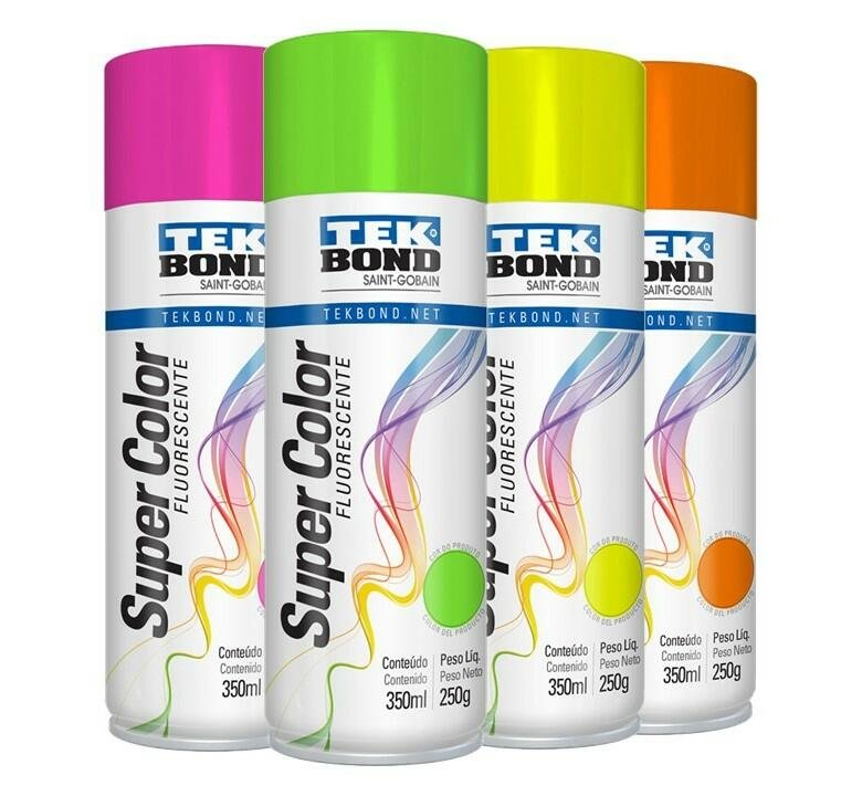 Tinta Spray Fluorescente Amarelo-Rosa-Laranja-Verde 350Ml Tekbond